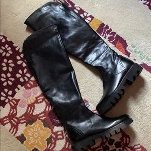 Black Leather Over Knee Boots